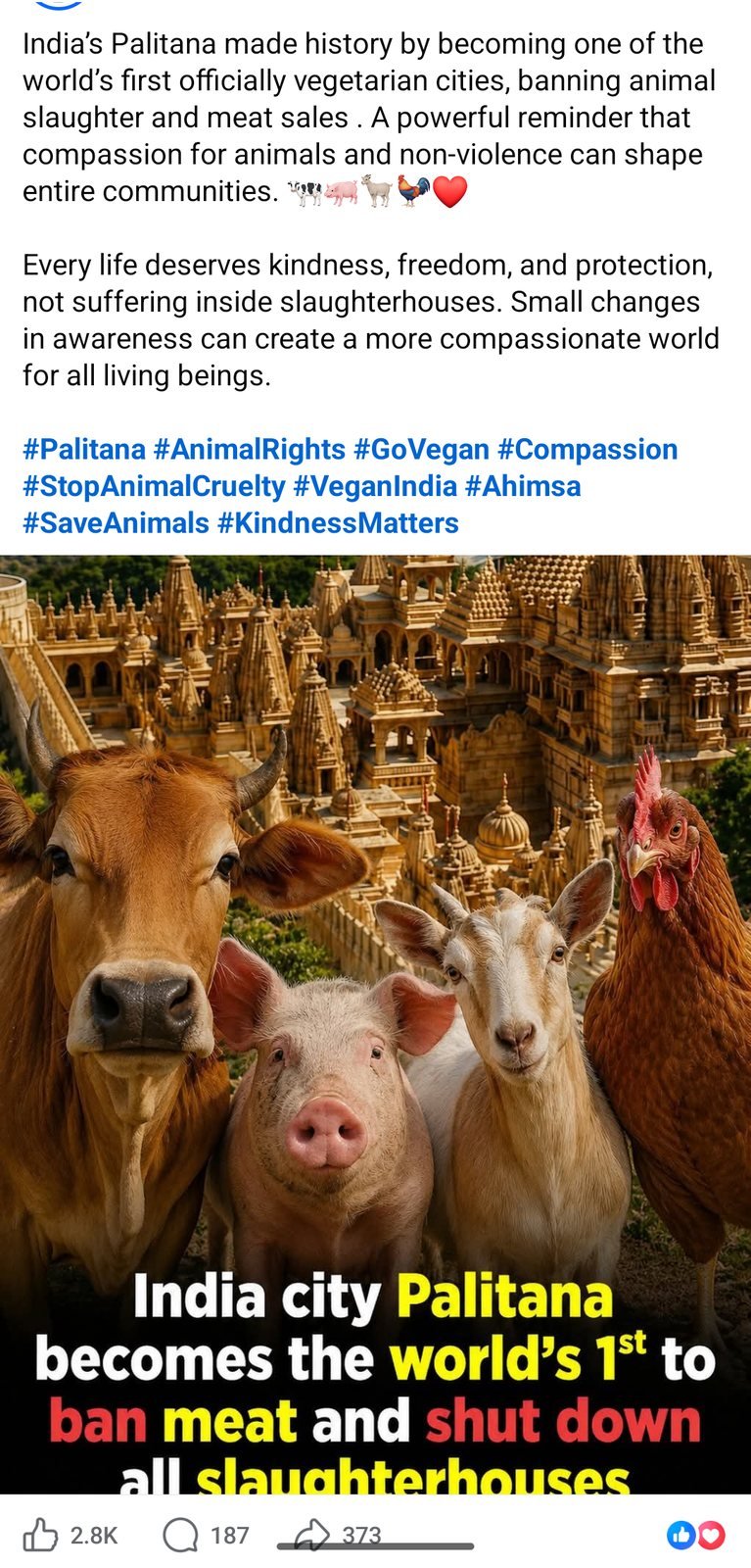 Palitana, India — a city that banned animal slaughter and meat sales